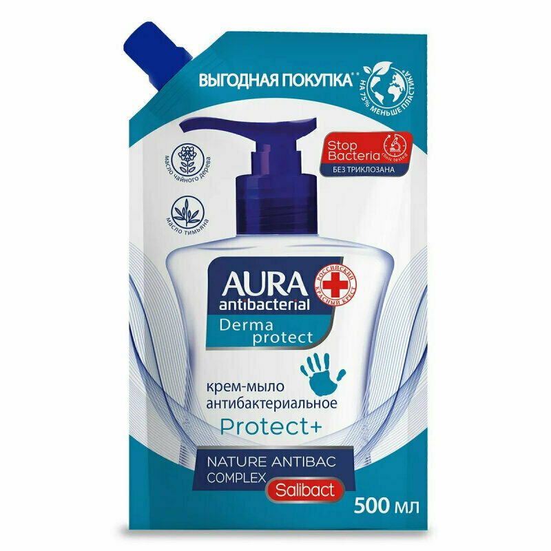 Крем-мыло Aura Antibacterial Derma Protect, 500 мл, 3 шт.