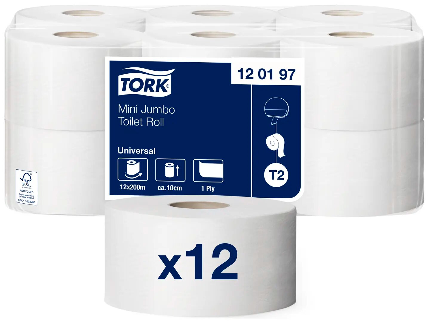 Туалетная бумага в мини-рулонах Tork T2 200 м 12 рулонов