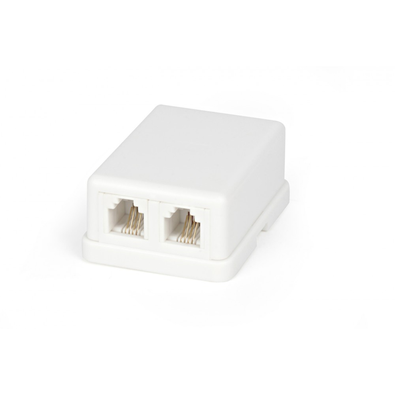 фото Hyperline SB-2-6P4C-C2-WH Розетка телефонная RJ-12(6P4C), двойная, внешняя, белая