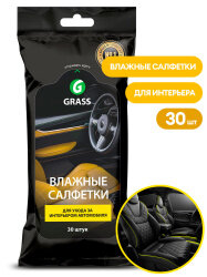 Салфетка влажная для ухода за интерьером А/М 30ШТ GRASS