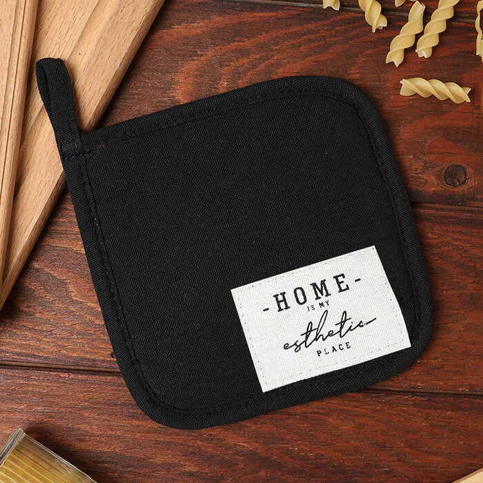 фото Прихватка Этель "HOME", цвет чёрный, 16х16 см, 50%хл, 50%лен, 10068899
