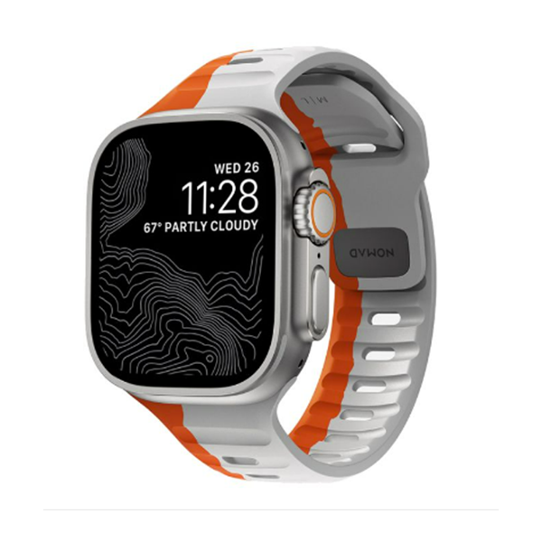 Ремешок Nomad Sport Strap M/L для Apple Watch 49/45/44/42 мм (NM01270485) Lunar Gray/Ultra Orange