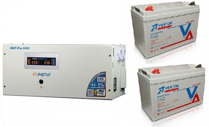 Инвертор Энергия Pro 5000 + Аккумуляторная батарея Vektor GL 12100 x2