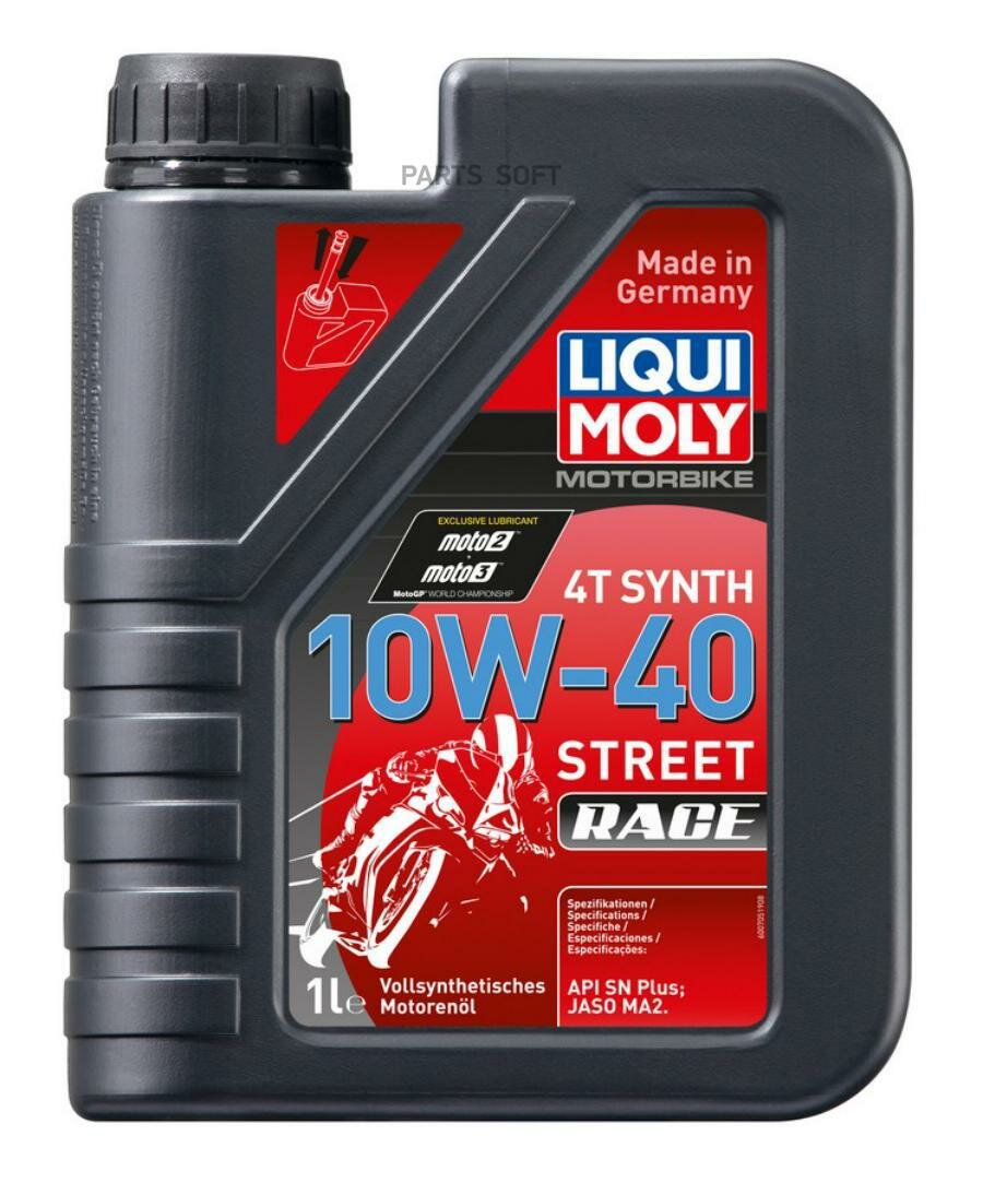 LIQUI MOLY 20753 LiquiMoly 10W40 Motorbike 4T Synth Street Race (1L)_масло моторное! синт.,для мотоц.\ API-SN, MA-2