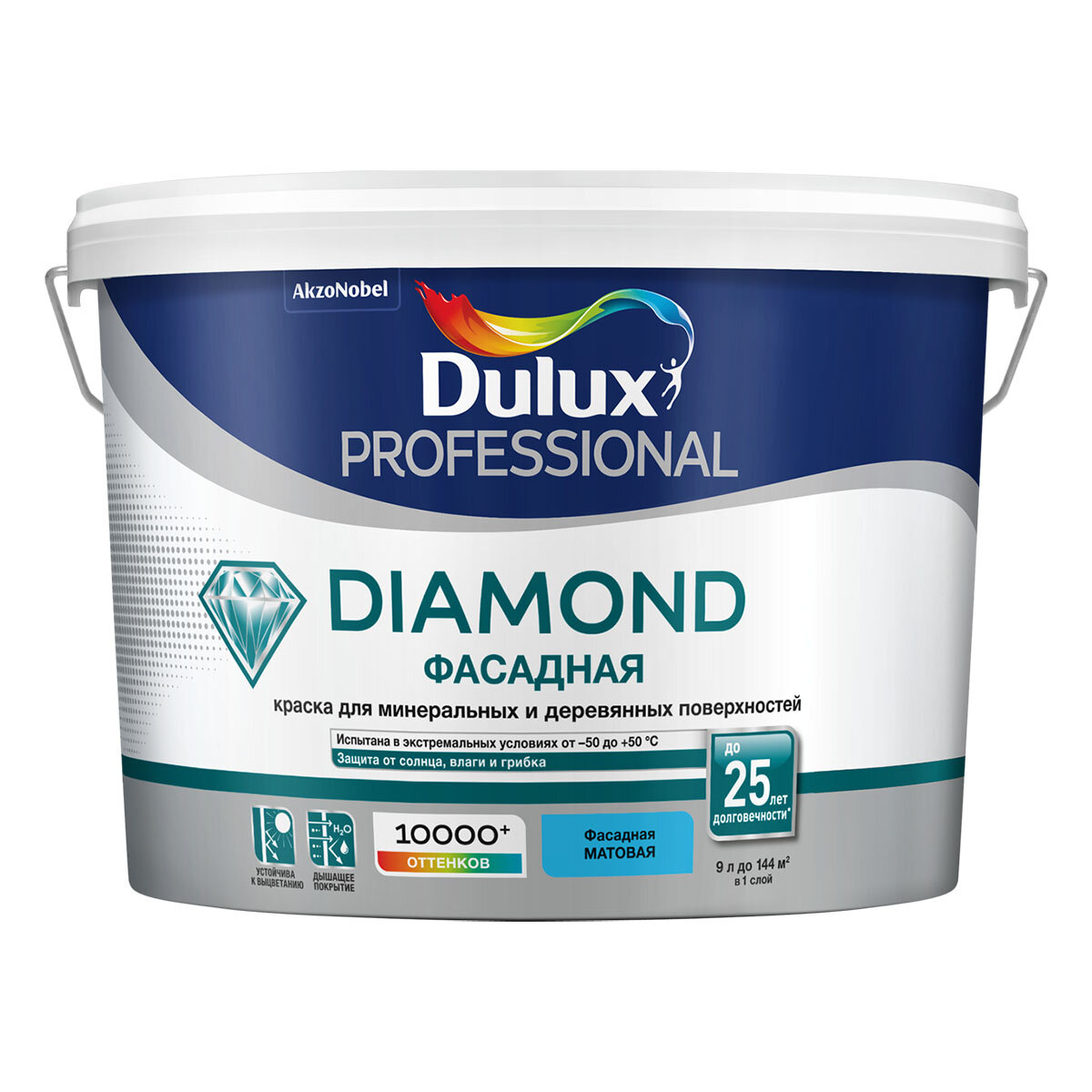 Краска Diamond Фасадная гладкая Dulux 5 л База A (белый) матовая