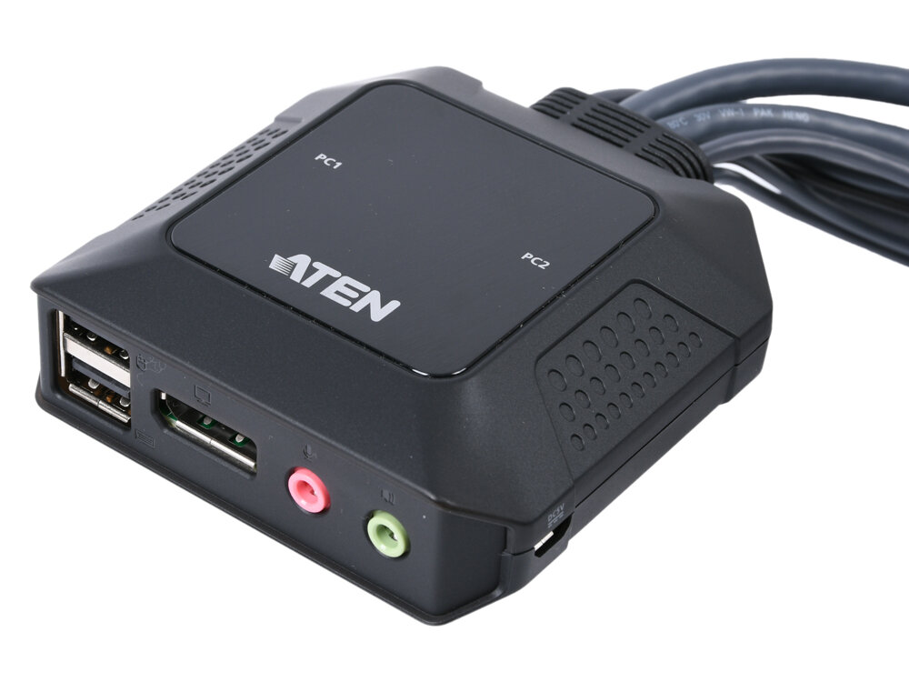 Переключатель KVM ATEN (CS22DP-AT|) KVM 1 user USB+DisplayPort+AUDIO => 2 cpu USB+DisplayPort+AUDIO со встршнурами USB 2x12м 2560x1600 нас