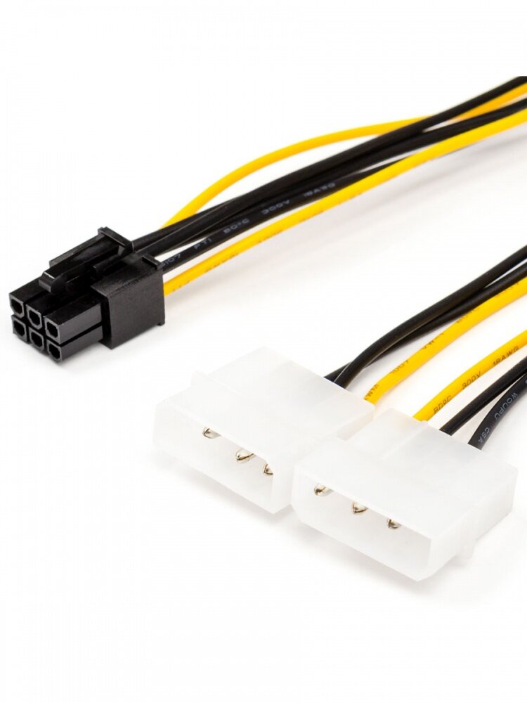 Переходник питания для видеокарт 6 pin to 2 molex (Video power) 15 см