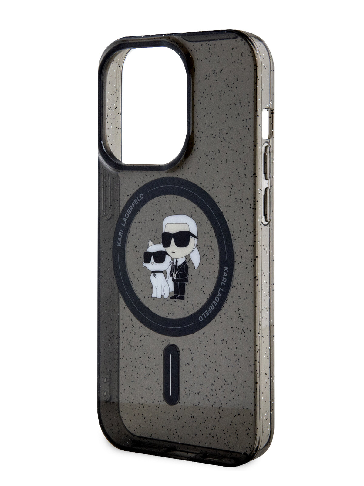 фото Lagerfeld для iPhone 14 Pro чехол PC/TPU NFT Karl & Choupette Hard Glitter Black (MagSafe)