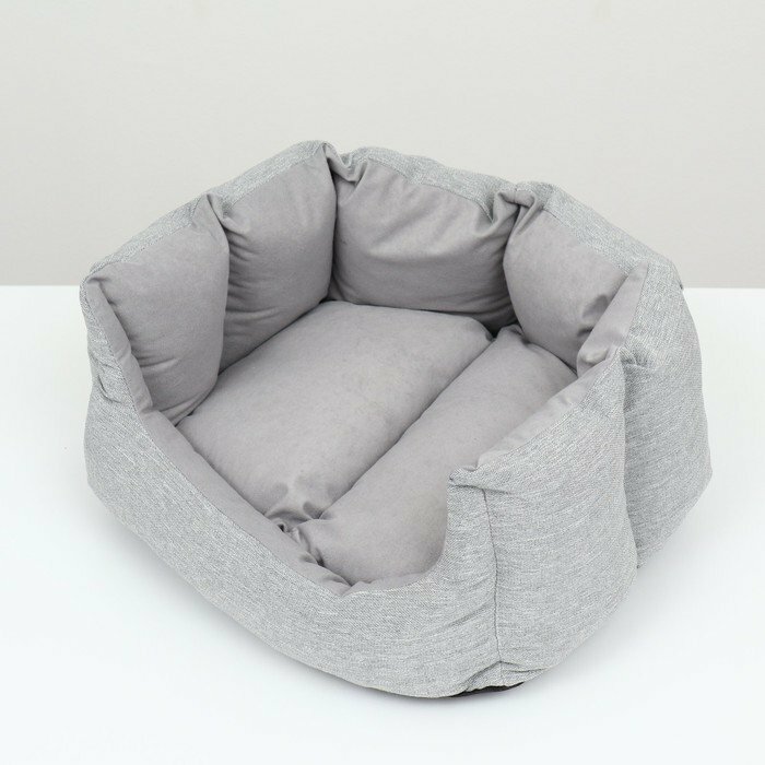 Лежак с подушкой рогожка, вельвет, 50 х 40 х 23 см,серый - фотография № 3