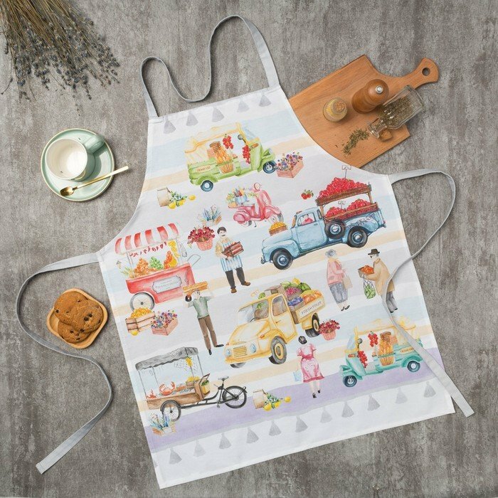 Фартук Этель Food market 70х60 см, 100% хлопок, саржа 190 г/м2 (комплект из 4 шт)