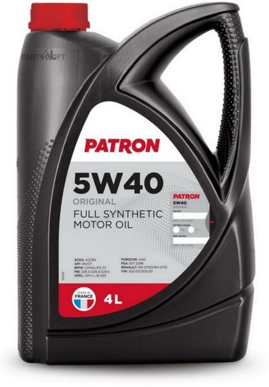 PATRON 5W404LORIGINAL Масло моторное синтетическое 4л-для легковых автомобилей ACEA A3/B4, API SN/CF, BMW LL-01, MB 226.5/