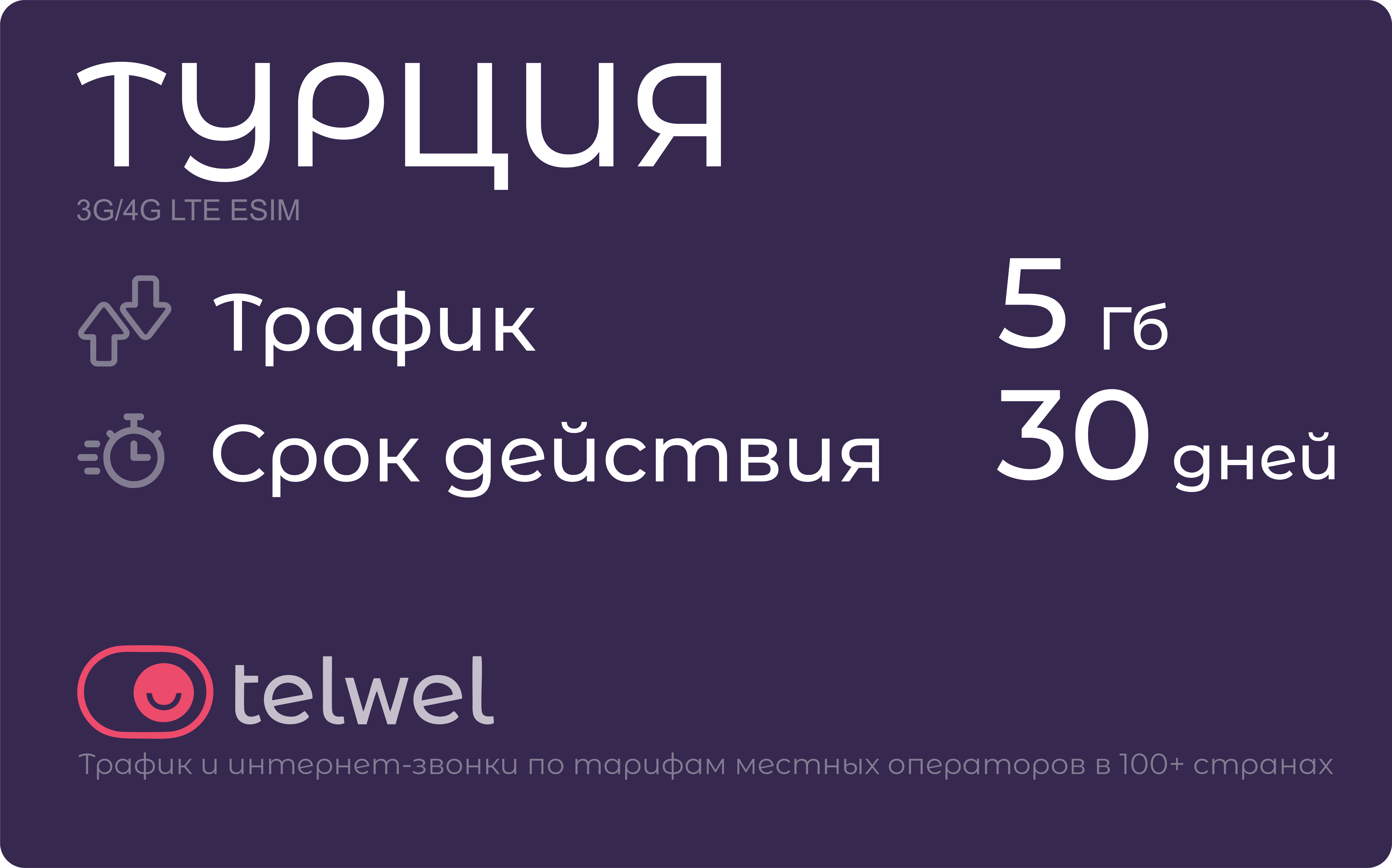 Туристический eSIM "Турция 5 Гб/30 дней". Пакет "Трафик и мессенджеры"