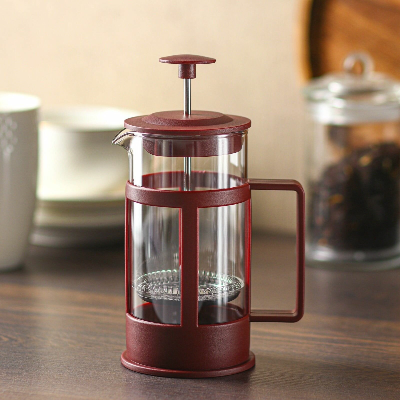 фото Чайник заварочный френч - пресс Доляна «Классика», 350 мл, стекло, цвет коричневый