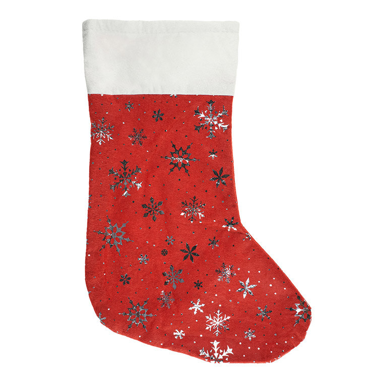 Декоративный новогодний носок со снежинками Красный/Серебро 17*35 см 1 шт.