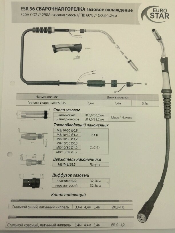 Сварочная горелка ESR24 3м газовое охлаждение