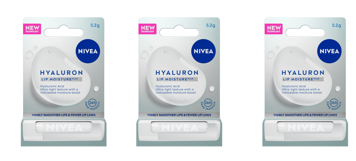 Бальзам для губ Nivea, Hyaluron Moisture Plus, 5,2 г, 3 шт