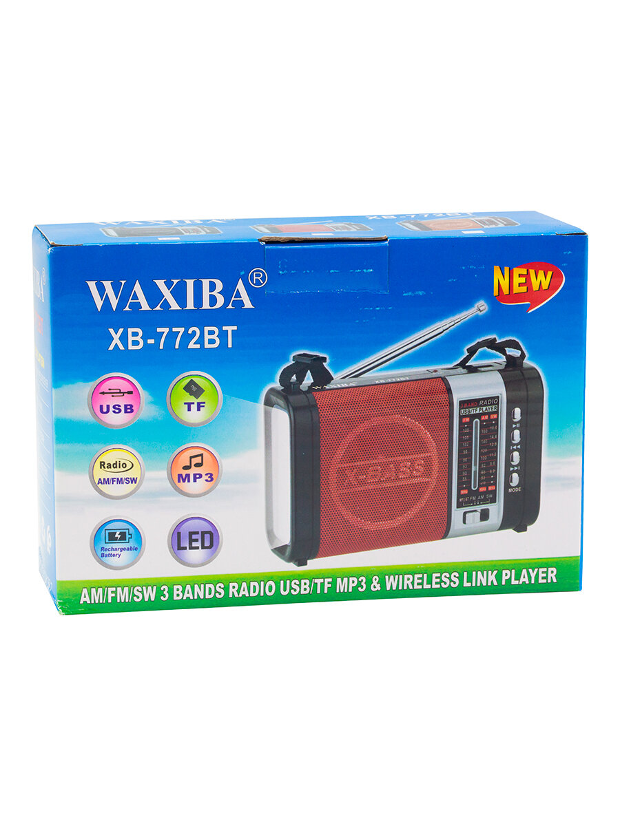 Радиоприемник WAXIBA Bluetooth FM AM SW с слотом для флешки USB/TF led-фонарь