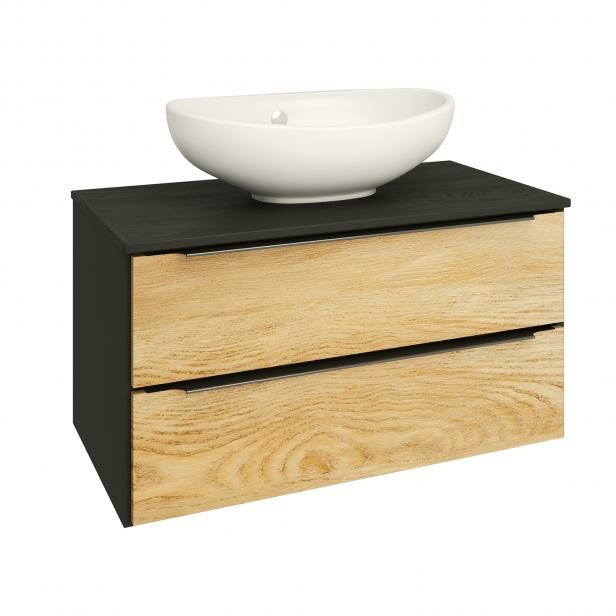 фото RUNO Тумба под раковину Runo подвесная дуб черный (под умывальник Moduo Square 50/ Гамма 56/ Infinity 85/ Moduo Leaf 55) Мальта 85 (00-00001099)
