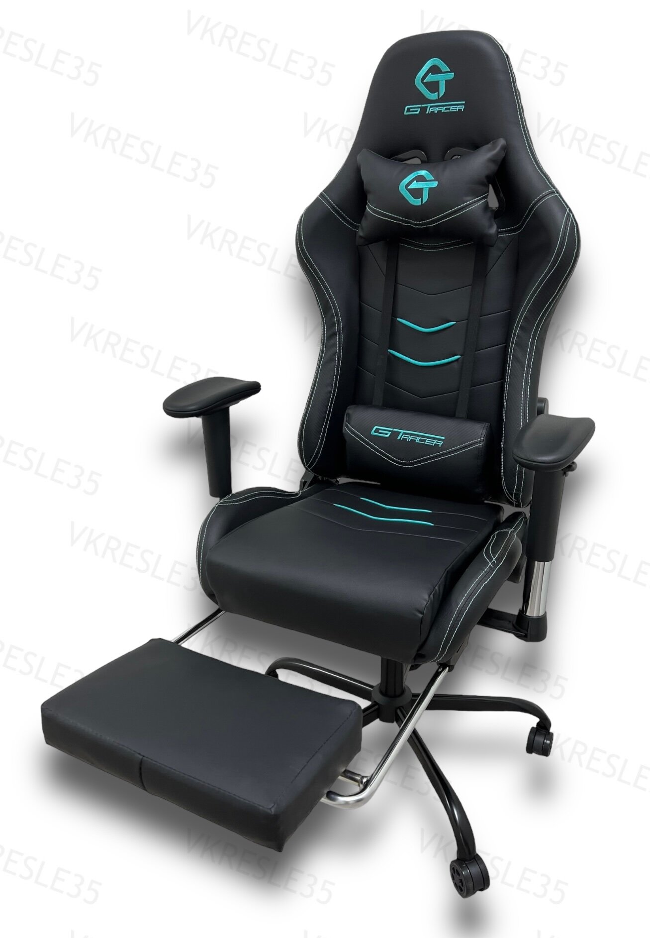 Игровое Компьютерное Кресло,Черно-Синий, с подставкой для ног