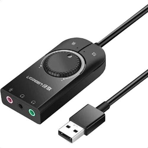 Внешняя стерео звуковая карта UGREEN CM129 (50599) USB External Stereo Sound Adapter (1 метр) чёрная