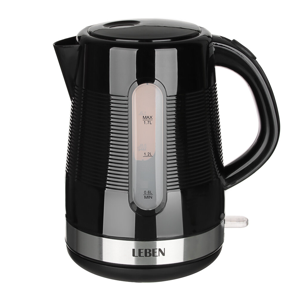 фото LEBEN Чайник электрический 1,7л, 1850Вт, скрытый нагр. элемент, рифлёный черный пластик.