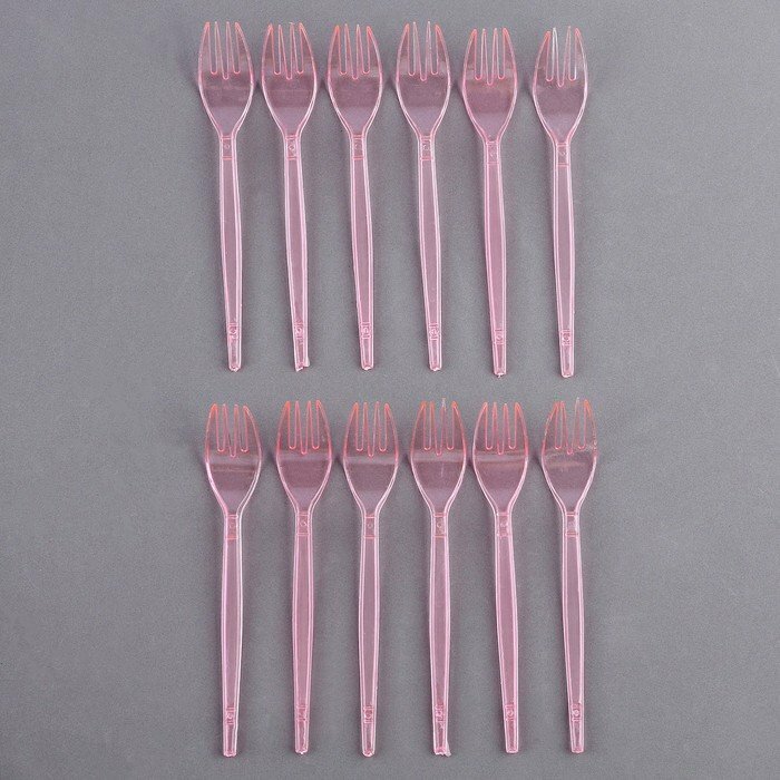 Вилки пластиковые, в наборе 12 шт., цвет розовый (комплект из 13 шт) - фотография № 1