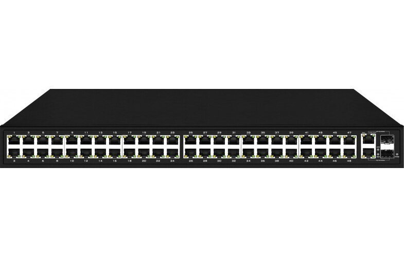 PoE коммутатор Fast Ethernet на 48 x RJ45 + 2 x GE Combo uplink портов. Порты: 48 x FE (10/100 Base-T) с поддержкой PoE (IEEE 802.3af/at), 2 x GE Co