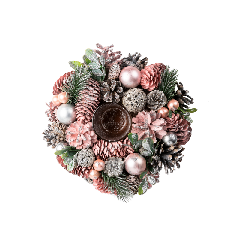 фото Венок с подсвечником Home Collection Красный новый год Шишки LPP103 19*7см 1 шт