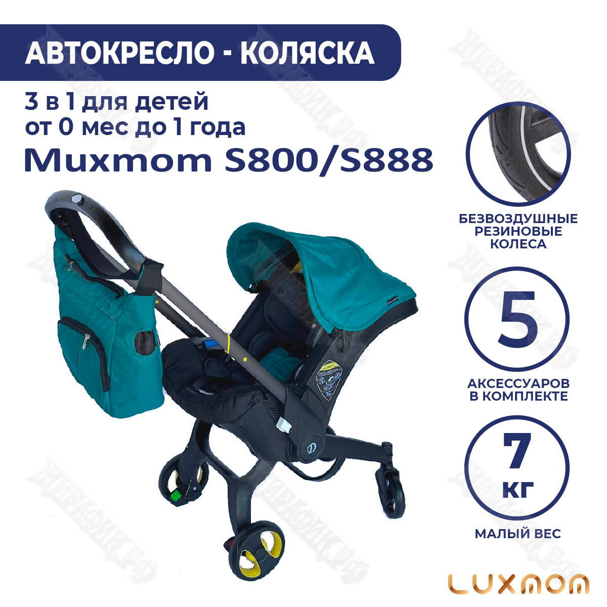 Коляска автокресло 4 в 1 Luxmom S800 (прогулочная) (Изумрудный)