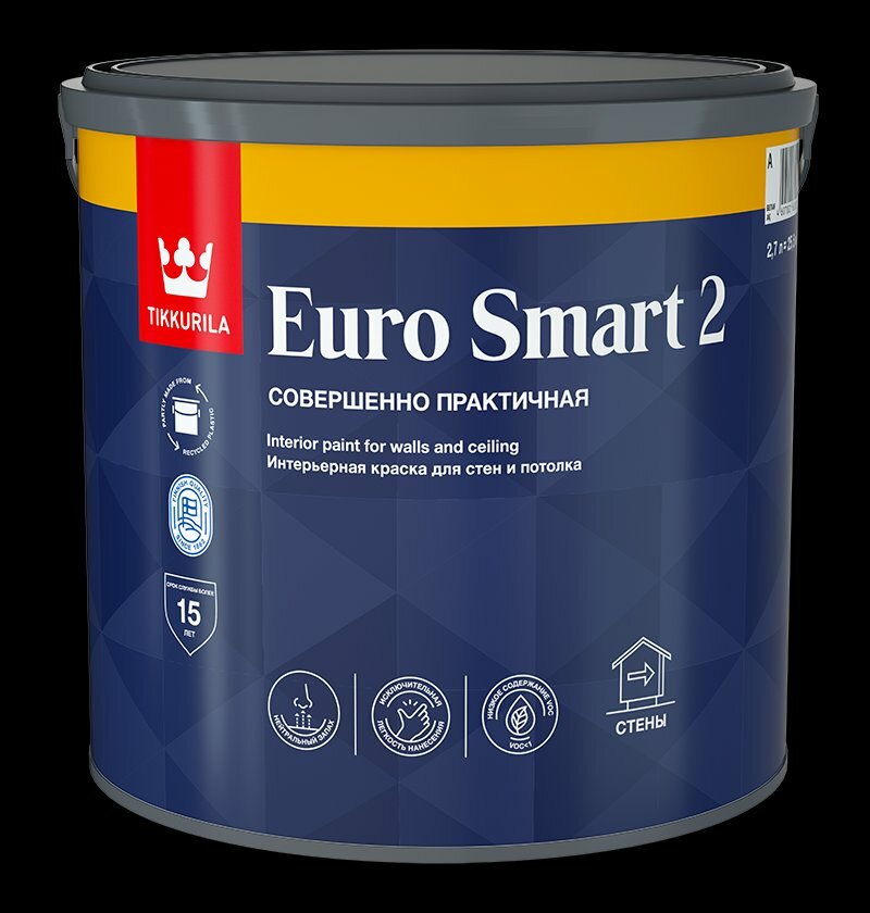 Краска интерьерная Tikkurila EURO Smart 2 глубокоматовая белая (2,7л)