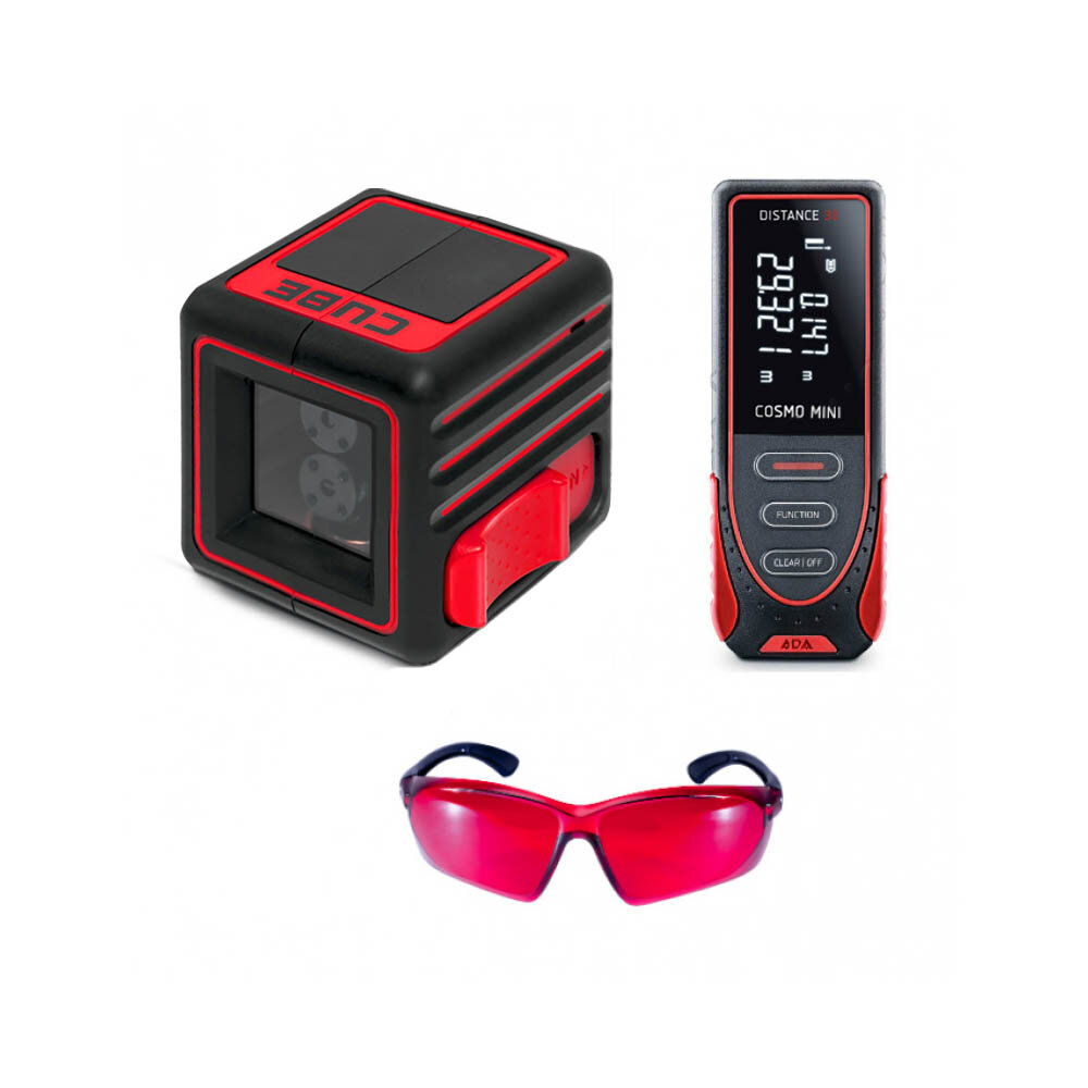 Лазерный уровень ADA Cube MINI Professional Edition + Дальномер Лазерный ADA Cosmo Mini 40 + Очки