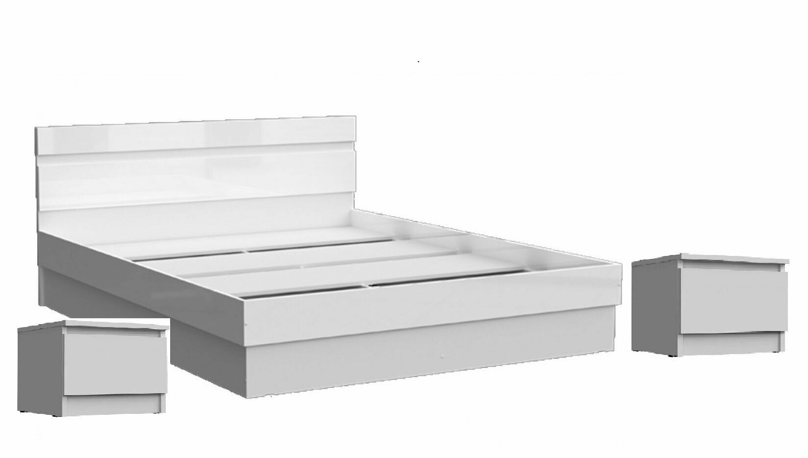 Кровать Челси 1.4+2тумбы, ЛДСП Белый глянец/Белый. Миф - фотография № 3