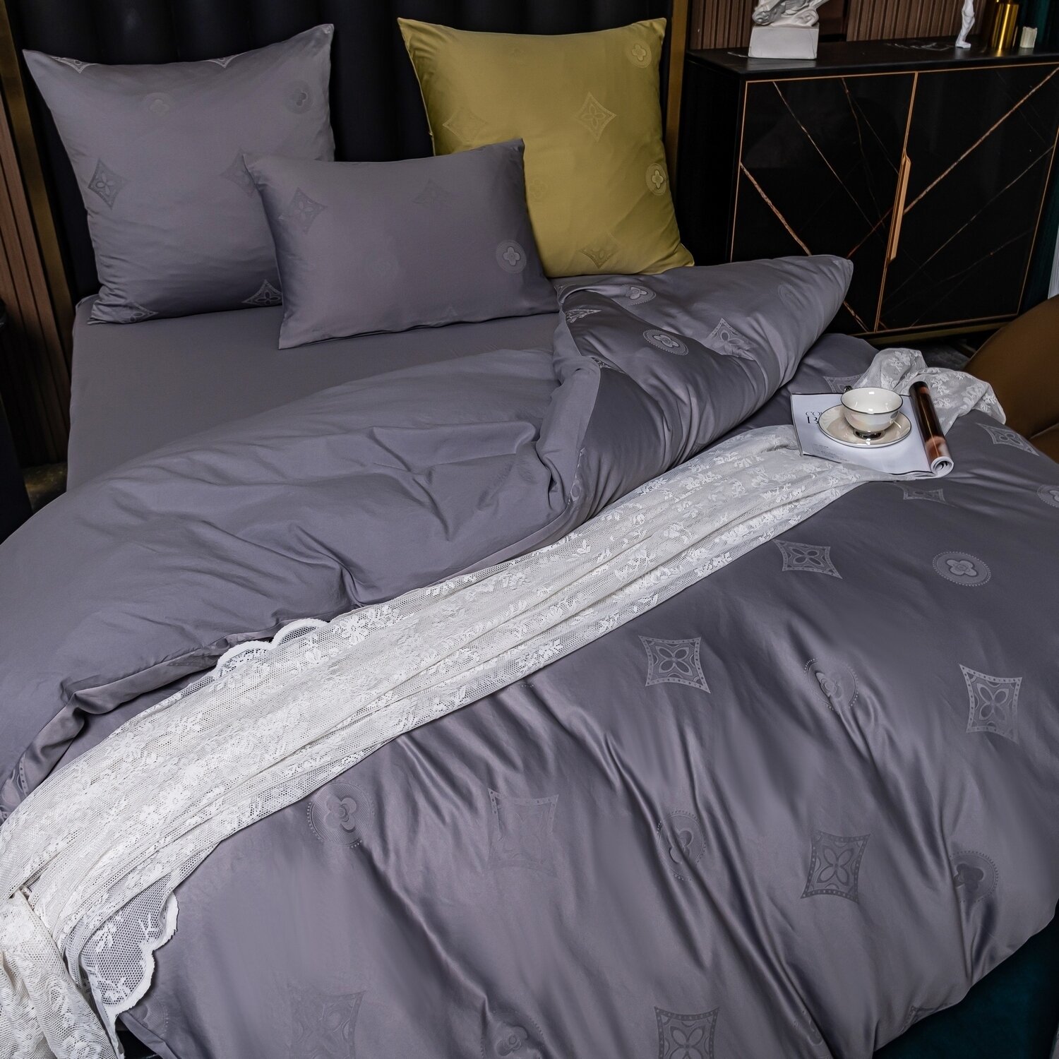 Комплект постельного белья Сатин Жаккард GC011 - фотография № 4