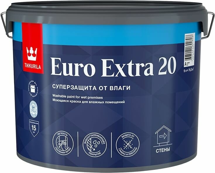 Краска интерьерная Tikkurila Euro Extra 20 полуматовая база C 9 л