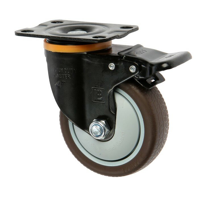 фото Колесо мебельное CAPPIO d=100,на площадке,со стопором,поворотное, покрытие TPR