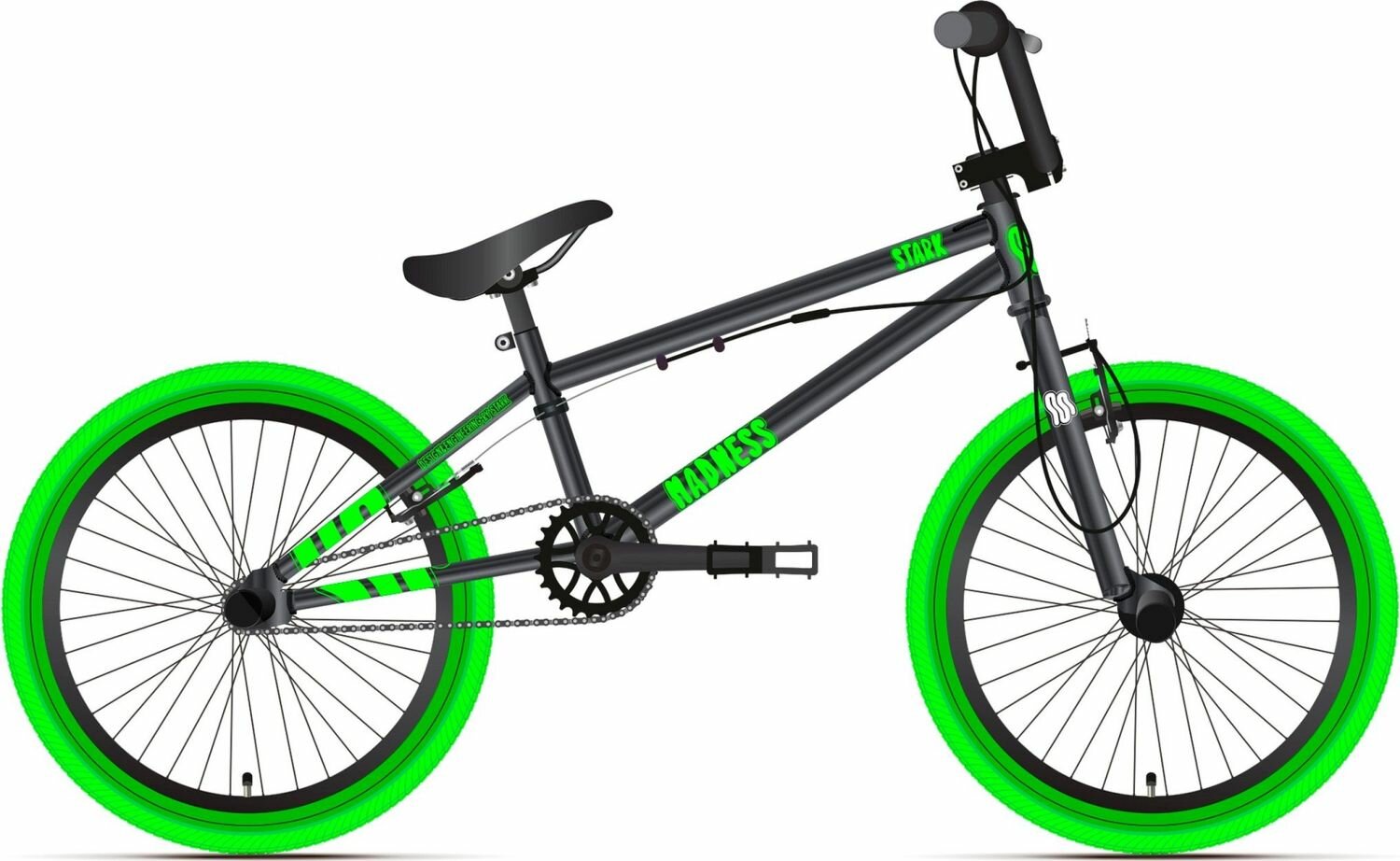 Велосипед Stark Madness BMX 2 (2024) (Велосипед Stark'24 Madness BMX 2 темно-серый матовый/зеленый неон/зеленый, HQ-0014345)