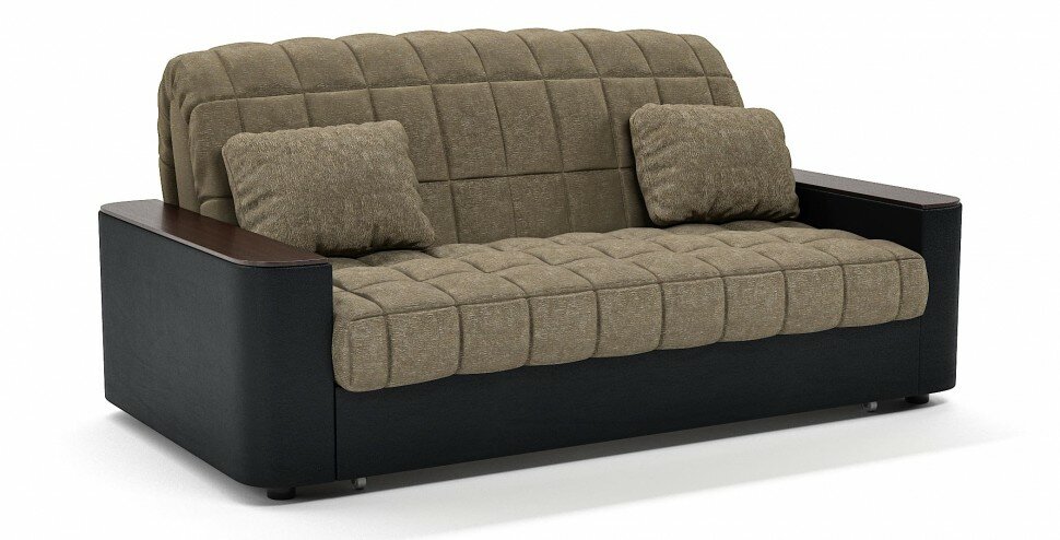 фото Диван прямой Даллас аккордеон бежевый велюр+черная кожа (пенополиуретан)