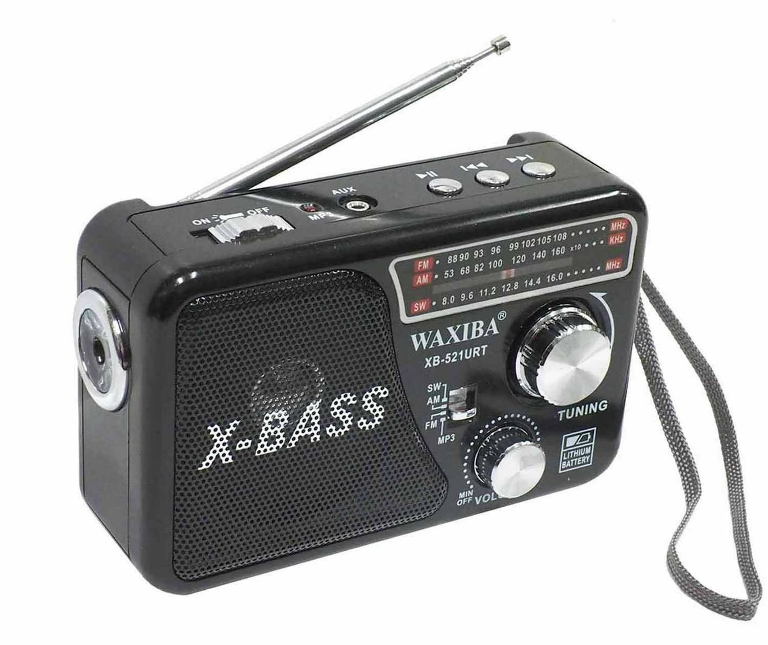 Радиоприемник Waxiba XB-521URT (FM/USB/TF) фонарик (черный)