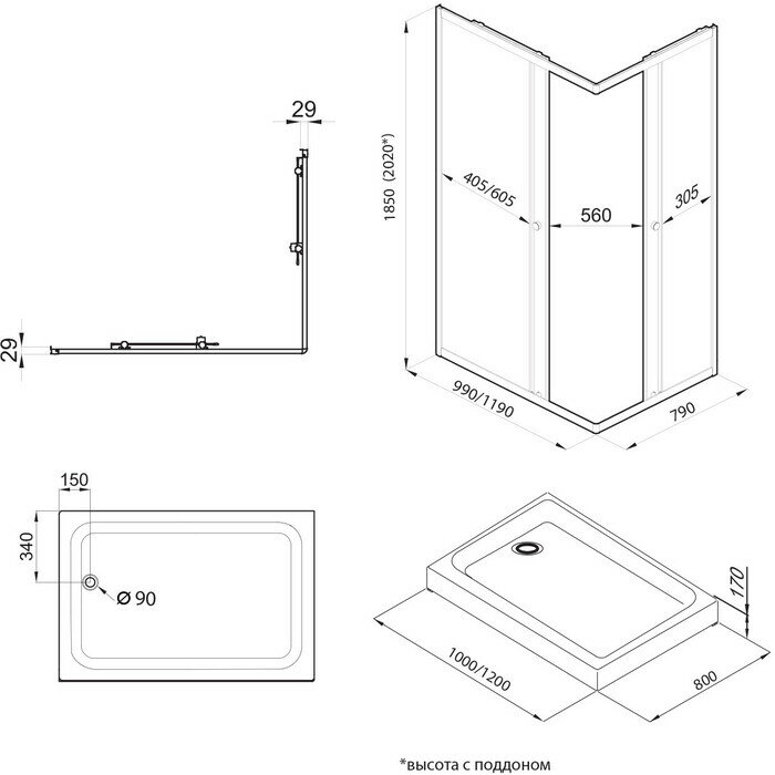 фото Душевой уголок Triton Вента-Блэк 120х80 прозрачный, черный (Щ0000054478)