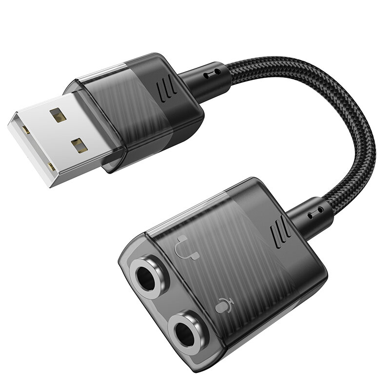 Переходник с USB на 2 Jack 3.5мм (нашуники+микрофон), LS37, HOCO, черный