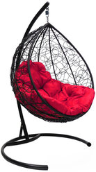 Подвесное кресло M-group капля с ротангом чёрное красная подушка