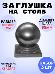 Кованый элемент Набор 3 шт Заглушка на столб 100х100 мм шар 95 мм