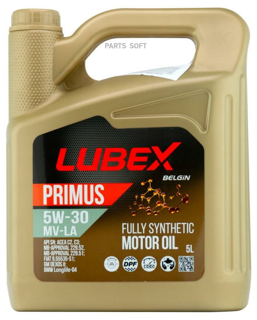 LUBEX L03413190405 Масло моторное синтетическое PRIMUS MV-LA 5W-30 SN C2/C3 (5л)