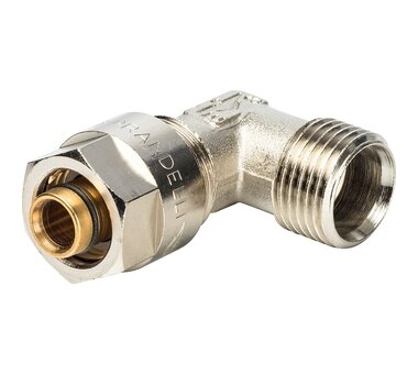 фото Prandelli Multyrama Угольник 90 с нар.резьбой (16х2,0х1/2) для металлопластиковых труб, винтовой