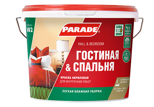 Краска акриловая PARADE W2 Гостиная и Спальня Бел. мат. 25л Россия