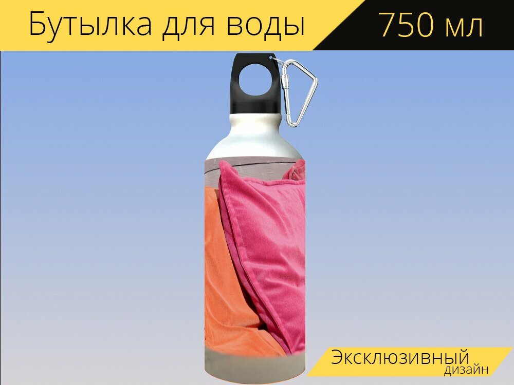 Бутылка фляга для воды "Банк, сидеть, деревянные скамьи" 750 мл. с карабином и принтом