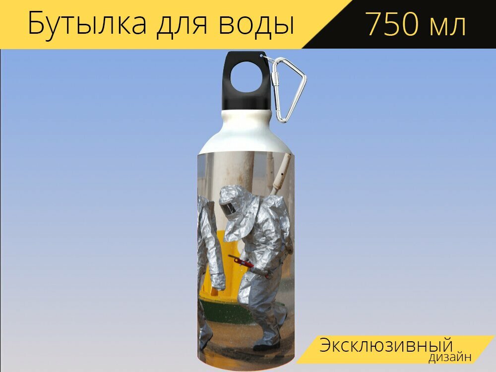 Бутылка фляга для воды "Нефтяники, защитная одежда, борьба" 750 мл. с карабином и принтом