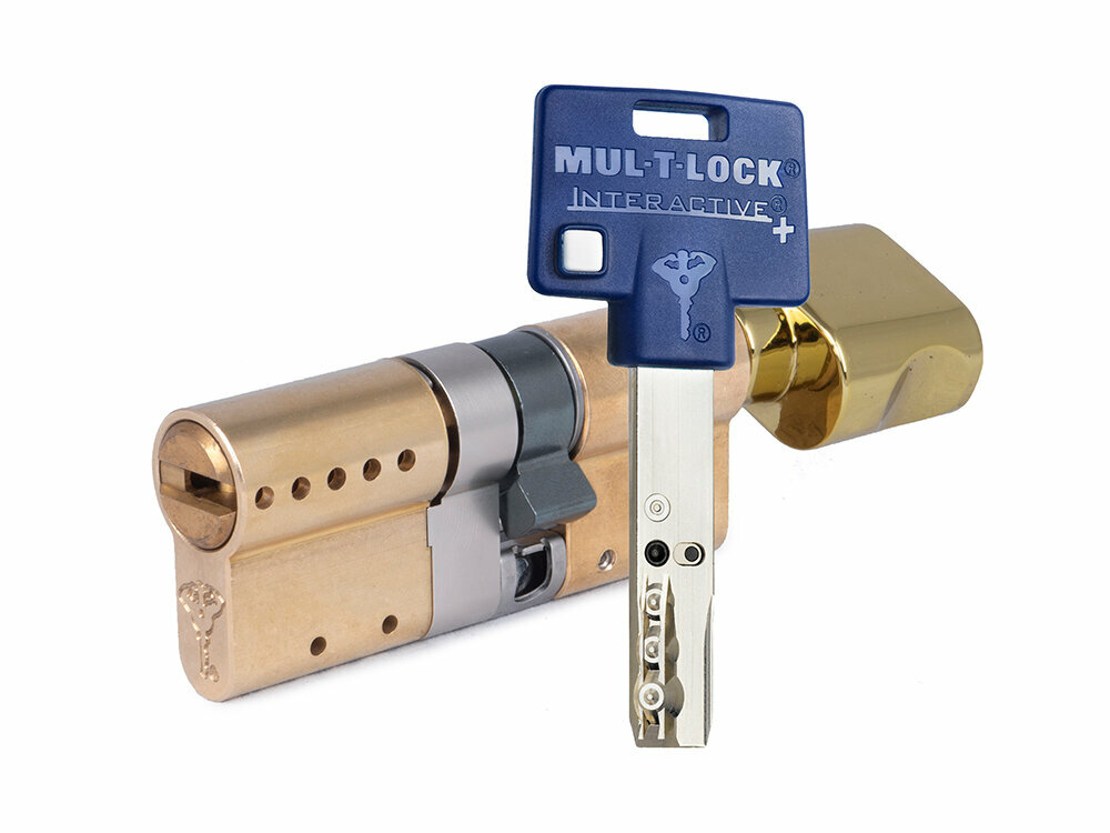 Цилиндр Mul-t-Lock Interactive+ ключ-вертушка (размер 60х50 мм) - Латунь Флажок (5 ключей)