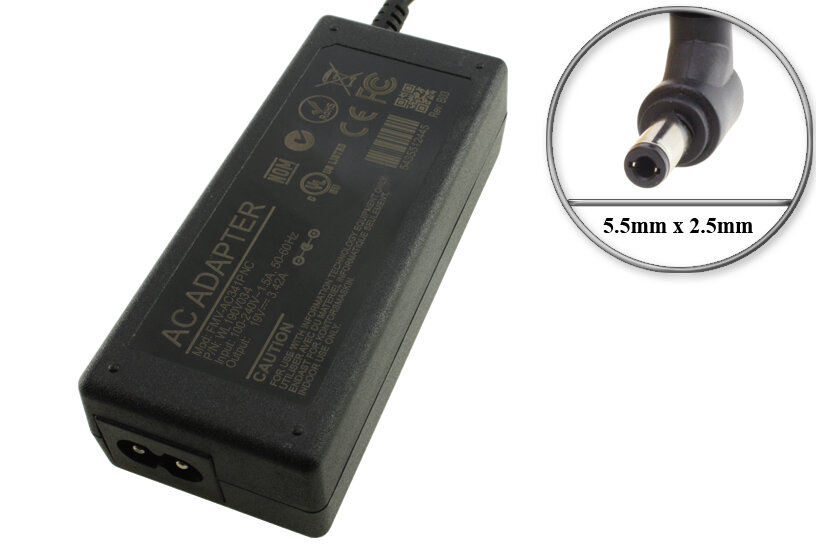 Адаптер (блок) питания 19V, 3.42A, 65W, 5.5mm x 2.5mm (ADP-65MD B, FMV-AC341A), для зарядки ноутбука Fujitsu Lifebook.