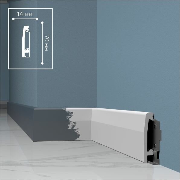 фото Плинтус напольный из полимера ультравысокой плотности 1 UHD 03/70C, белый, 2м